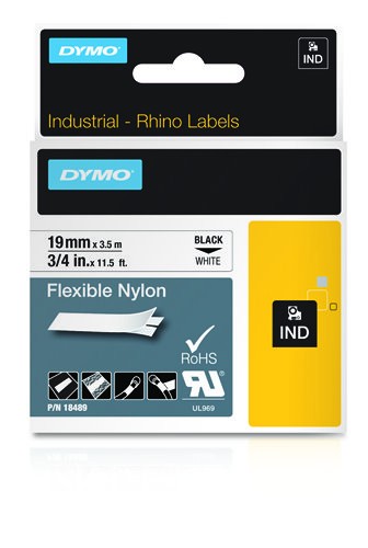 Nastro per etichette originale Dymo Rhino ID1-19 per etichettatrice - Testo nero su sfondo bianco - Larghezza 19 mm x 35 metri - 18489