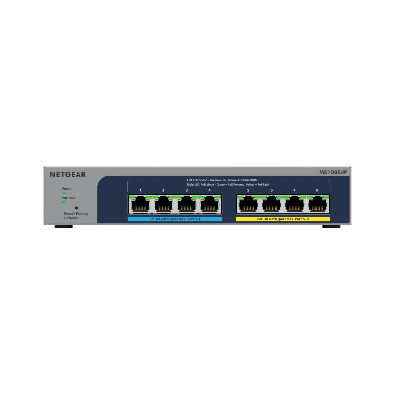 Netgear 8-port ultra60 poe++ multi-gigabit (2.5g) ethernet plus switch gestito l2/l3 2.5g ethernet (100/1000/2500) supporto