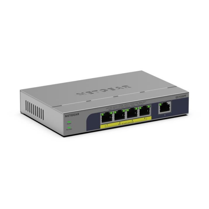 Netgear gs105pp non gestito gigabit ethernet (10/100/1000) supporto power over ethernet (poe) montaggio da desktop/parete grigio