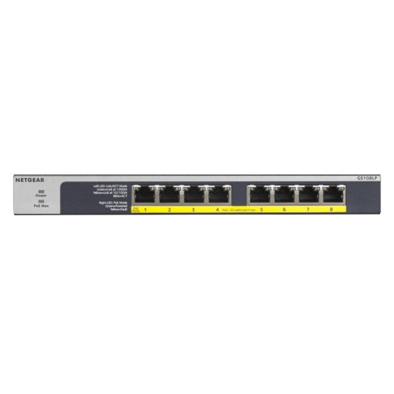 Netgear gs108lp non gestito gigabit ethernet (10/100/1000) supporto power over ethernet (poe) 1u nero, grigio