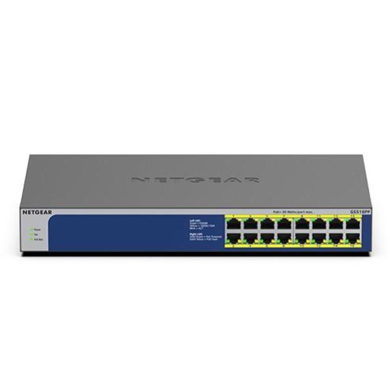Netgear gs516pp non gestito gigabit ethernet (10/100/1000) supporto power over ethernet (poe) blu, grigio