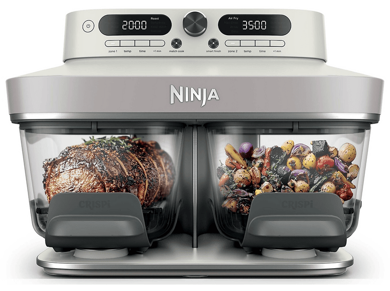 NINJA CRISPI DUALZONE A 8 FUNZIONI IN VETRO FRIGGITRICE AD ARIA, capacità 7,6 l, Max potenza 2860 W, da 40 °C a 240 °C, Avorio