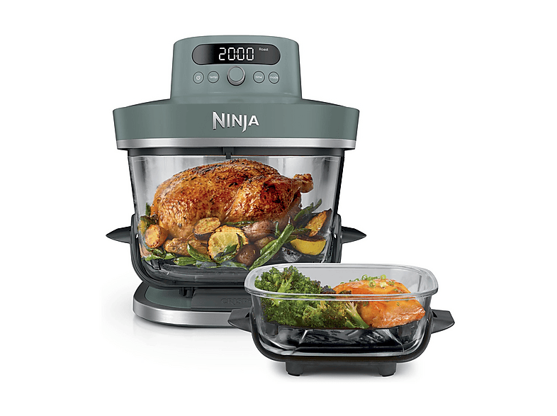 NINJA CRISPI PRO XL IN VETRO - 7 1 FRIGGITRICE AD ARIA, capacità 5,7 l, Max potenza 2050 W, programmi a 240 °C, Grigioi
