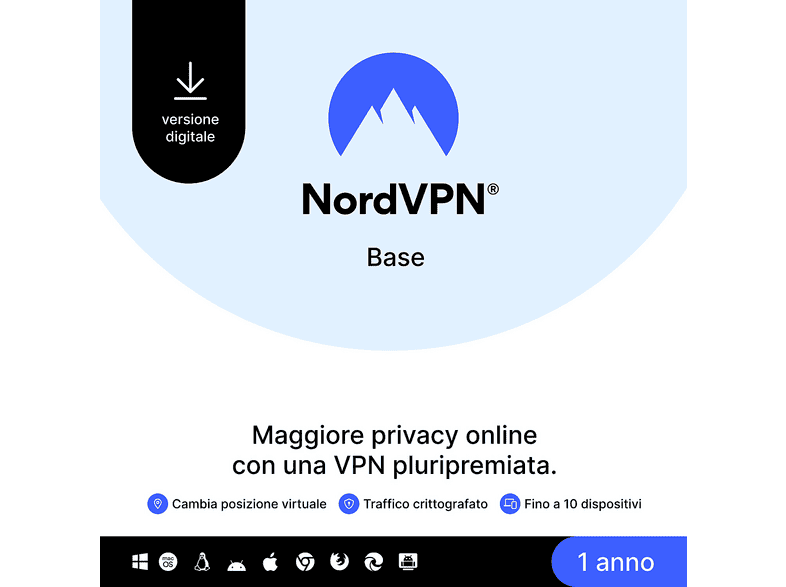 NordVPN Base - 12 mesi Servizio VPN Premium fino a 10 dispositivi [Multipiattaforma] Digitale