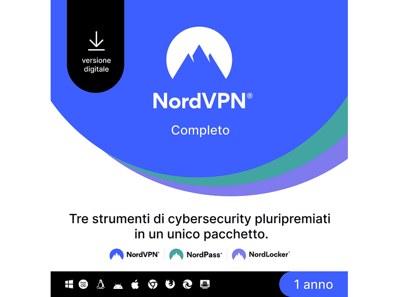 NordVPN Completo - 12 mesi Servizio VPN, Software Cybersecurity, Password Manager, Data Breach Scanner, 1TB di Archiviazione Cloud e Crittografia file [Multipiattaforma] Digitale