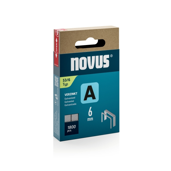 Novus A Tipo 53 confezione da 1800 punti metallici zincati 53/6 - perno da 6 mm Novus A Tipo 53 confezione da 1800 punti metallici zincati 53/6 - perno da 6 mm