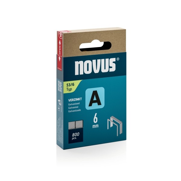 Novus A Tipo 53 confezione da 800 punti metallici zincati 53/6 - perno da 6 mm Novus A Tipo 53 confezione da 800 punti metallici zincati 53/6 - perno da 6 mm