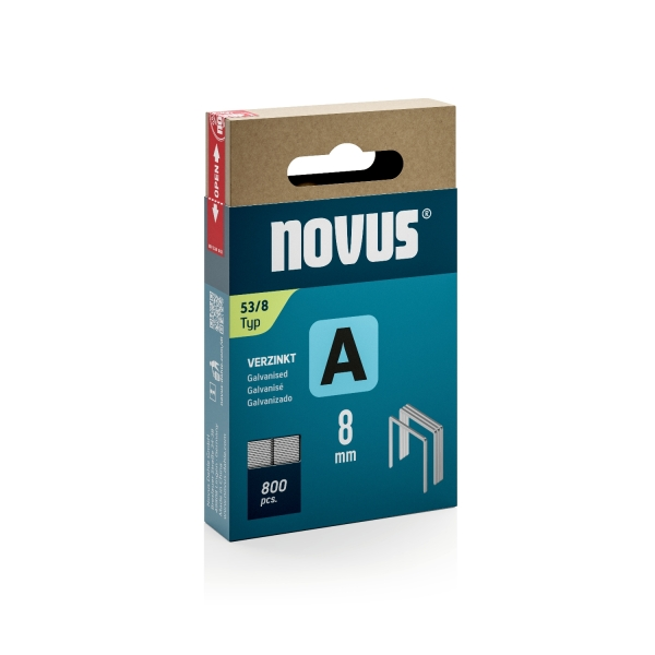 Novus A Tipo 53 confezione da 800 punti metallici zincati da 5 3/8 - perno da 6 mm Novus A Tipo 53 confezione da 800 punti metallici zincati da 5 3/8 - perno da 6 mm