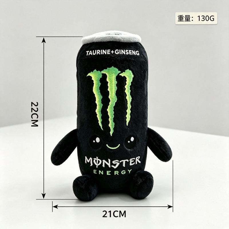 Nuovo Peluche Carino Zero Zuccheri Monster Energy Drink Carino Peluche a Forma di Lattina di Bevanda Energetica Multicolore Morbido Figure Arredamento Casa Regalo da Collezione 22cm nero