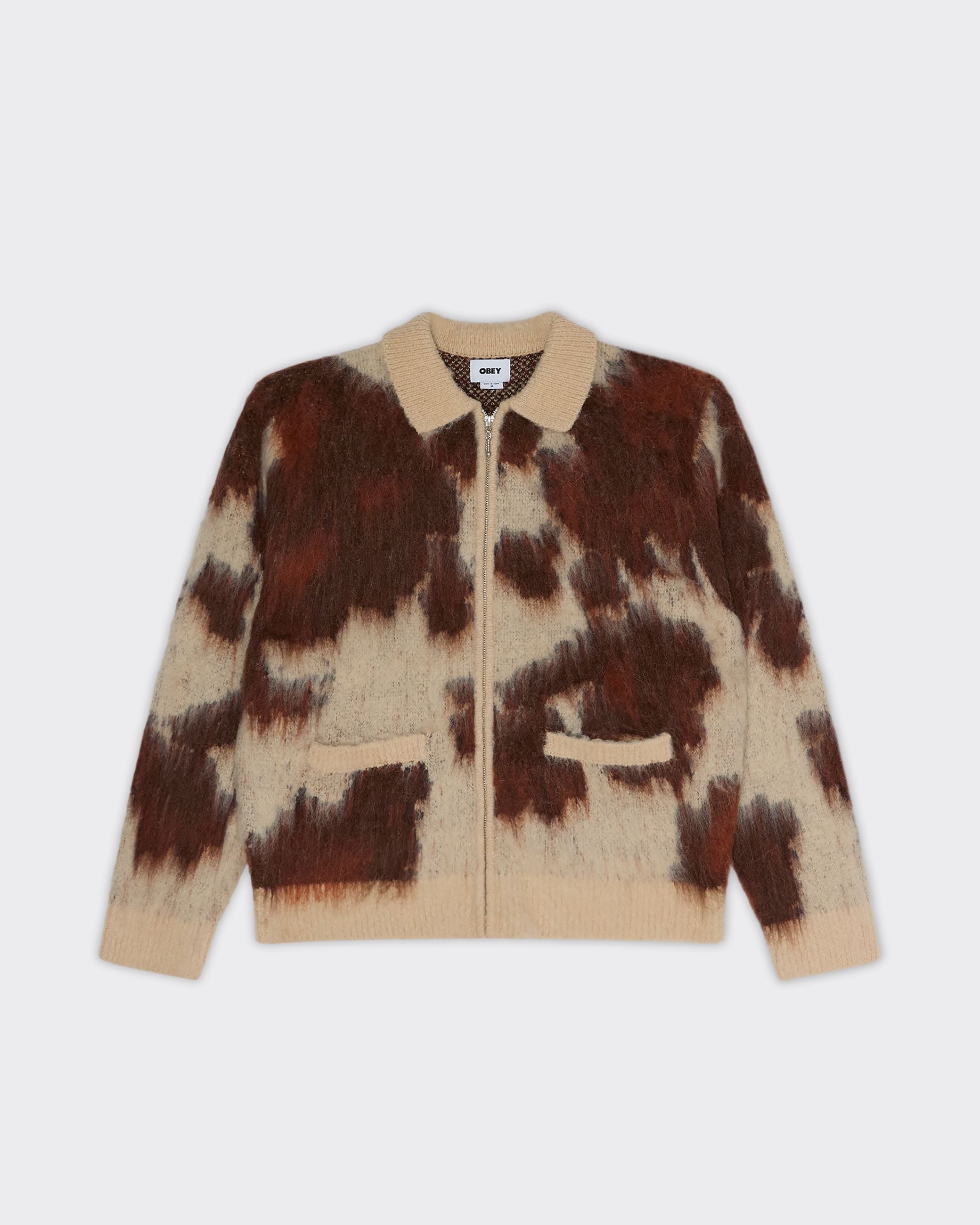 Obey Polo Knit Half Zip Cow Pattern