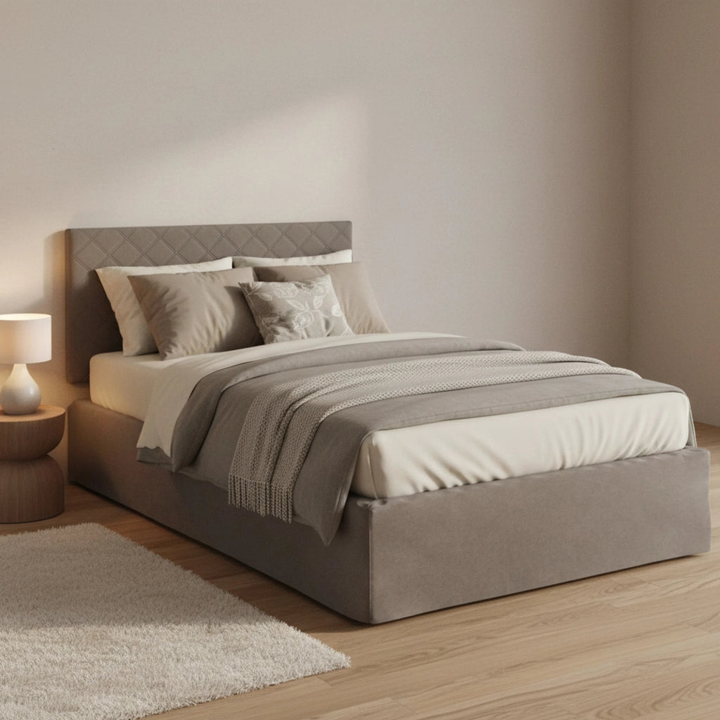 Opale, Letto Piazza e Mezza Materasso Incluso Made in Italy, Grigio Tortora