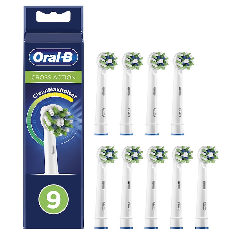 Oral-b - Testine Crossaction Con Cleanmaximiser, 9 Pezzi-bianco