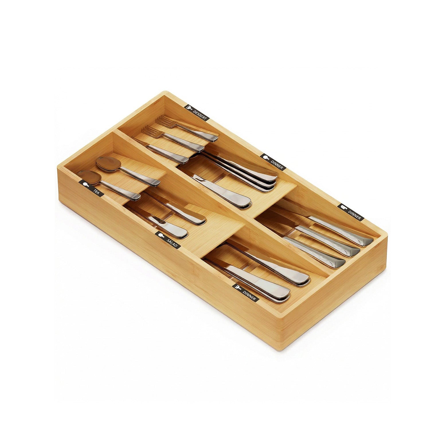 Organizer Portaposate in Bambù con 6 Scomparti ed Etichette – per Cassetti Cucina 20x39 cm – in Legno Naturale