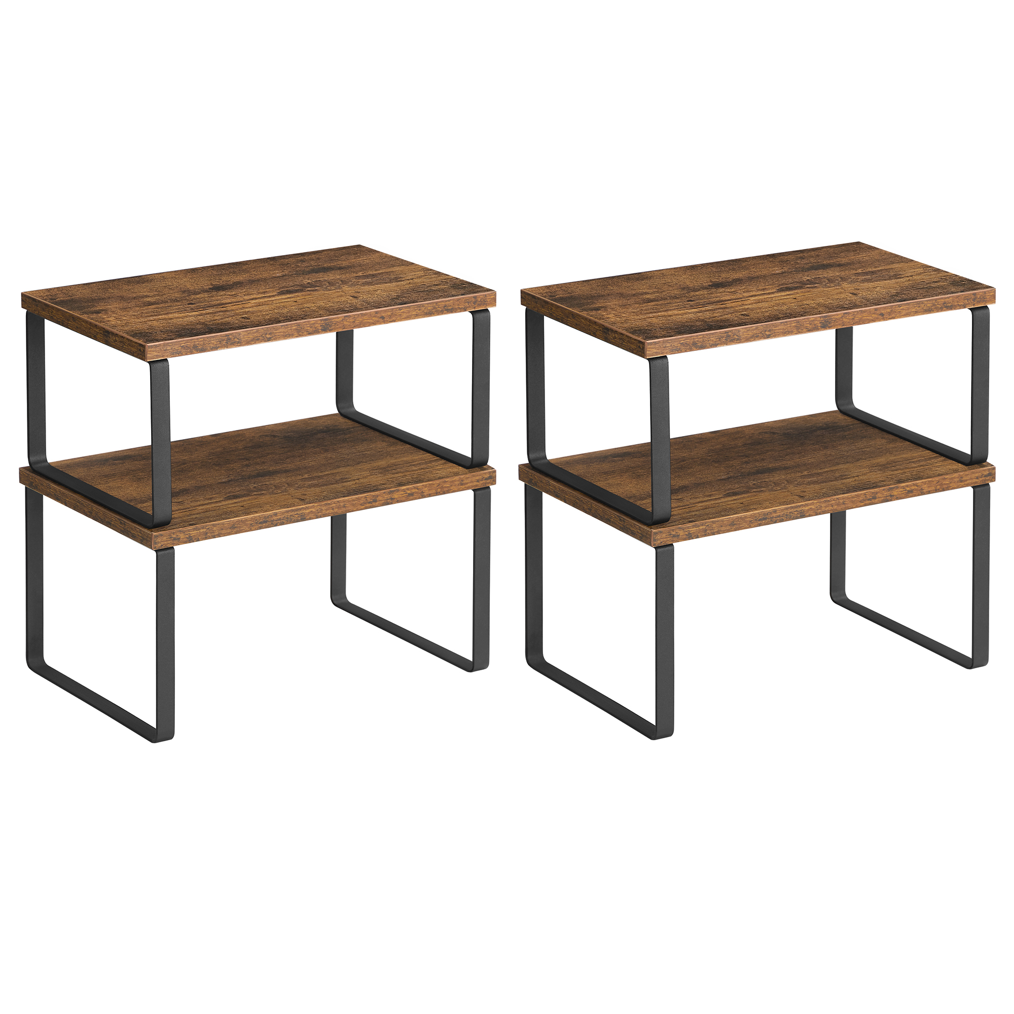 Organizzatori Cucina SONGMICS, Set 4 Scaffali, per Ripostiglio, Impilabili, Espandibili, in Metallo e Legno di Ingegneria, Colori: Marrone Rustico e Nero/Bianco Nuvola e Neve/Bianco Nuvola e Beige
