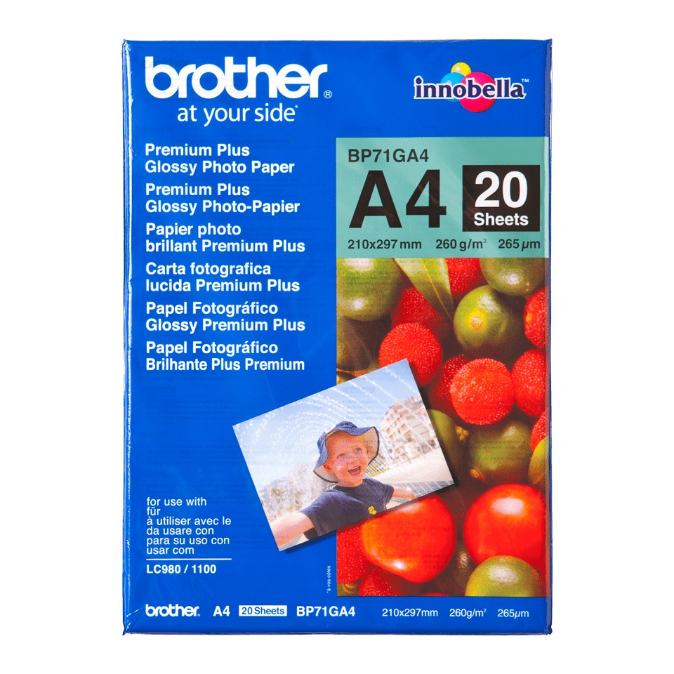 ORIGINALE Brother Carta Bianco BP71GA4 BP-71GA4 Carta fotografica patinata originale Brother BP-71GA4 formato A4 260 g/m2. Contiene 20 fogli. ORIGINALE Brother Carta Bianco BP71GA4 BP-71GA4 Carta fotografica patinata originale Brother BP-71GA4 formato A4 260 g/m2. Contiene 20 fogli.