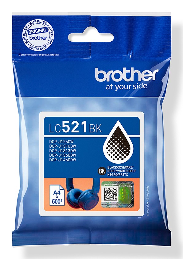 ORIGINALE Brother Cartuccia d'inchiostro nero LC521BK LC-521BK 500 pagine ORIGINALE Brother Cartuccia d'inchiostro nero LC521BK LC-521BK 500 pagine