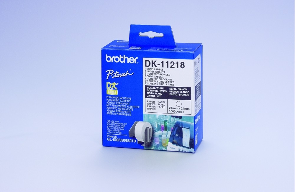 ORIGINALE Brother Etichette Nero su bianco DK-11218 etichetta rotonda 24 mm bianco 1000 et./ruolo