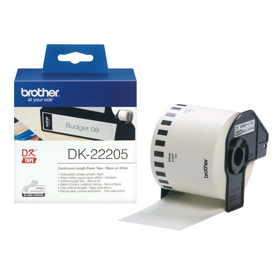 ORIGINALE Brother Etichette Nero su bianco DK-22205 etichetta a lunghezza continua 62mm bianco 3048m
