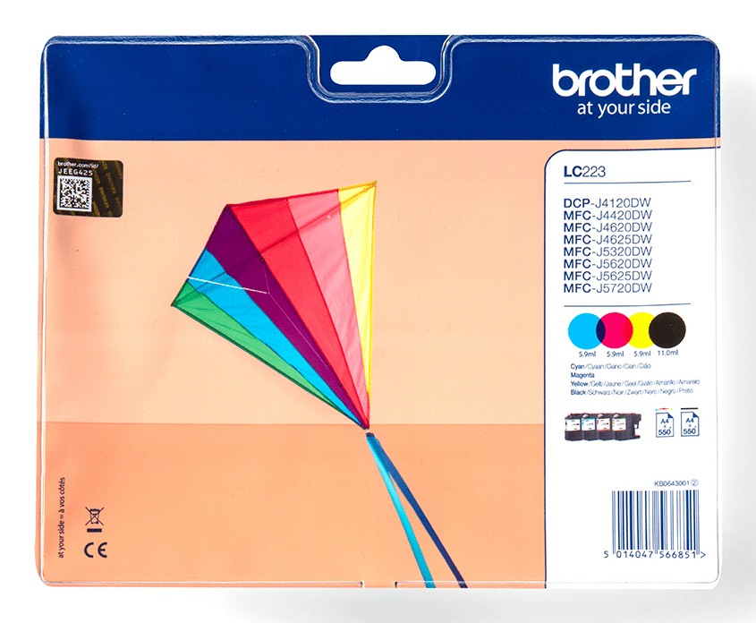 ORIGINALE Brother Multipack nero / ciano / magenta / giallo LC-223 LC223VALBPDR 4 cartucce d'inchiostro: 1x nero ciano magenta giallo ORIGINALE Brother Multipack nero / ciano / magenta / giallo LC-223 LC223VALBPDR 4 cartucce d'inchiostro: 1x nero ciano magenta giallo
