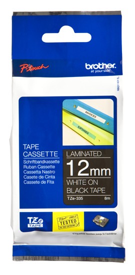 ORIGINALE Brother Nastro Bianco su nero TZe-335 TZ-335 12 mm x 8 m laminato
