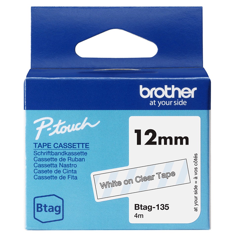 ORIGINALE Brother Nastro Bianco su trasparente Btag-135 Btag-135 ORIGINALE Brother Nastro Bianco su trasparente Btag-135 Btag-135