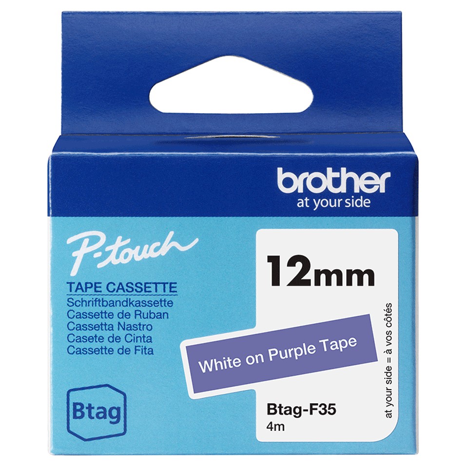 ORIGINALE Brother Nastro bianco su viola Btag-F35 Btag-F35 ORIGINALE Brother Nastro bianco su viola Btag-F35 Btag-F35