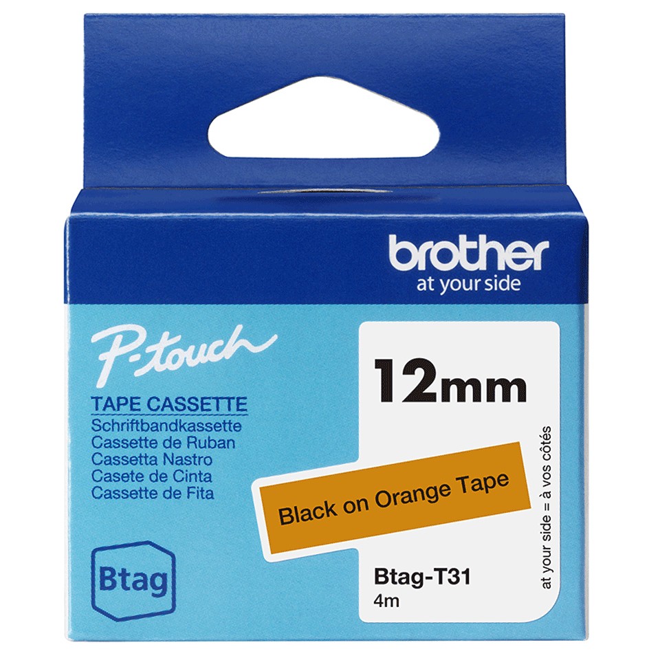 ORIGINALE Brother Nastro Nero su arancione Btag-T31 Btag-T31 ORIGINALE Brother Nastro Nero su arancione Btag-T31 Btag-T31