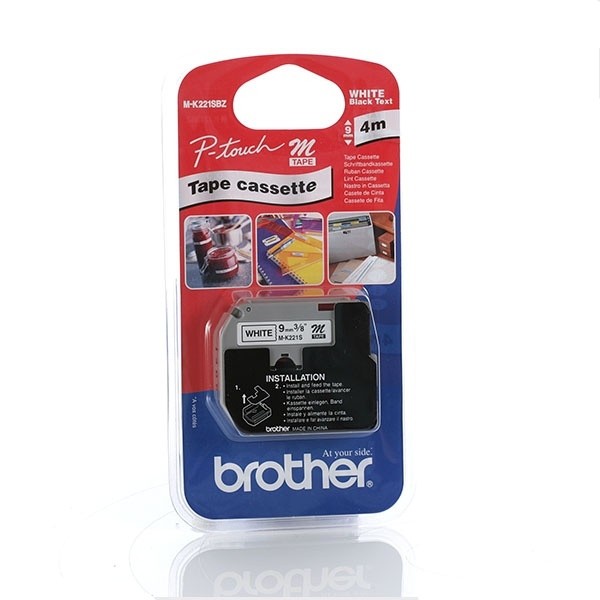 ORIGINALE Brother Nastro Nero su bianco M-K221SBZ M-K221S 9 mm x 4 m non laminato ORIGINALE Brother Nastro Nero su bianco M-K221SBZ M-K221S 9 mm x 4 m non laminato