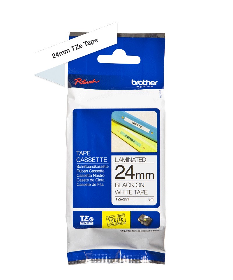 ORIGINALE Brother Nastro Nero su bianco TZe-251 TZ-251 24 mm x 8 m laminato