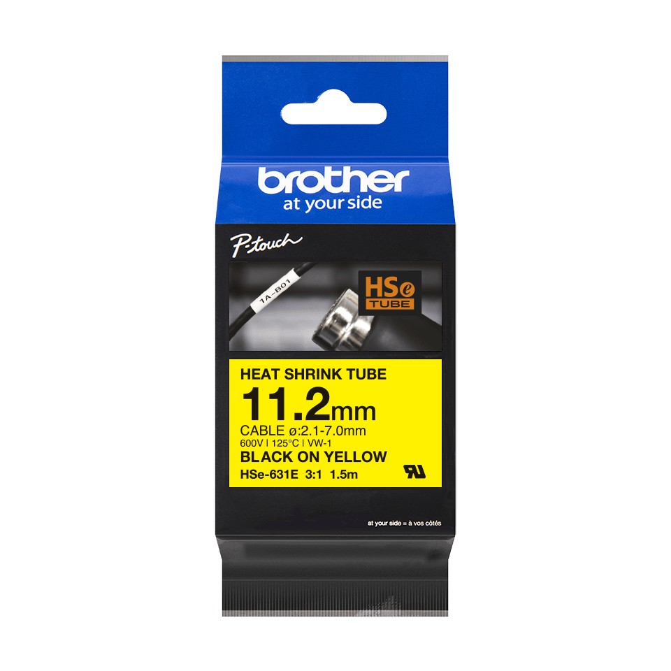 ORIGINALE Brother Nastro Nero su giallo HSe-631E ORIGINALE Brother Nastro Nero su giallo HSe-631E