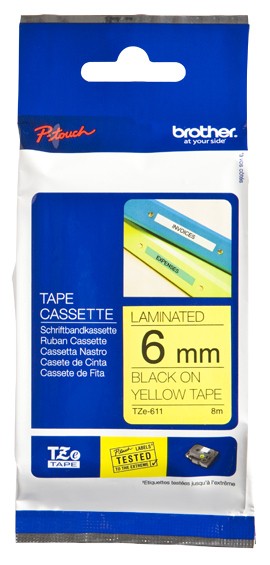 ORIGINALE Brother Nastro Nero su giallo TZe-611 TZ-611 6 mm x 8 m laminato