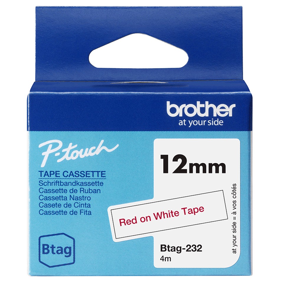 ORIGINALE Brother Nastro Rosso su bianco Btag-232 Btag-232 ORIGINALE Brother Nastro Rosso su bianco Btag-232 Btag-232