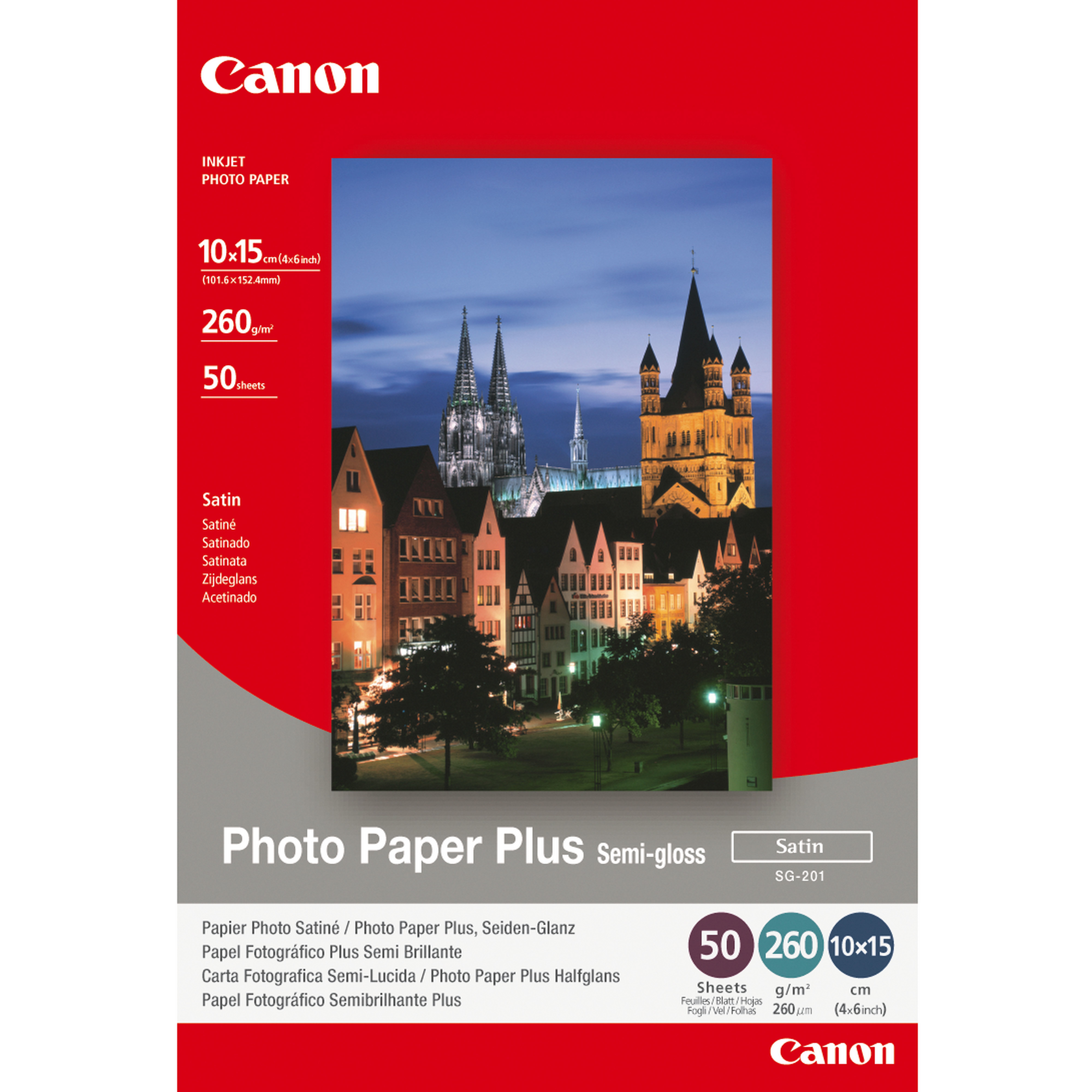 ORIGINALE Canon Carta Bianco 1686B015 SG-201 carta fotografica 10 x 15 cm 260 gr/m? 50 pagine semigloss ORIGINALE Canon Carta Bianco 1686B015 SG-201 carta fotografica 10 x 15 cm 260 gr/m? 50 pagine semigloss