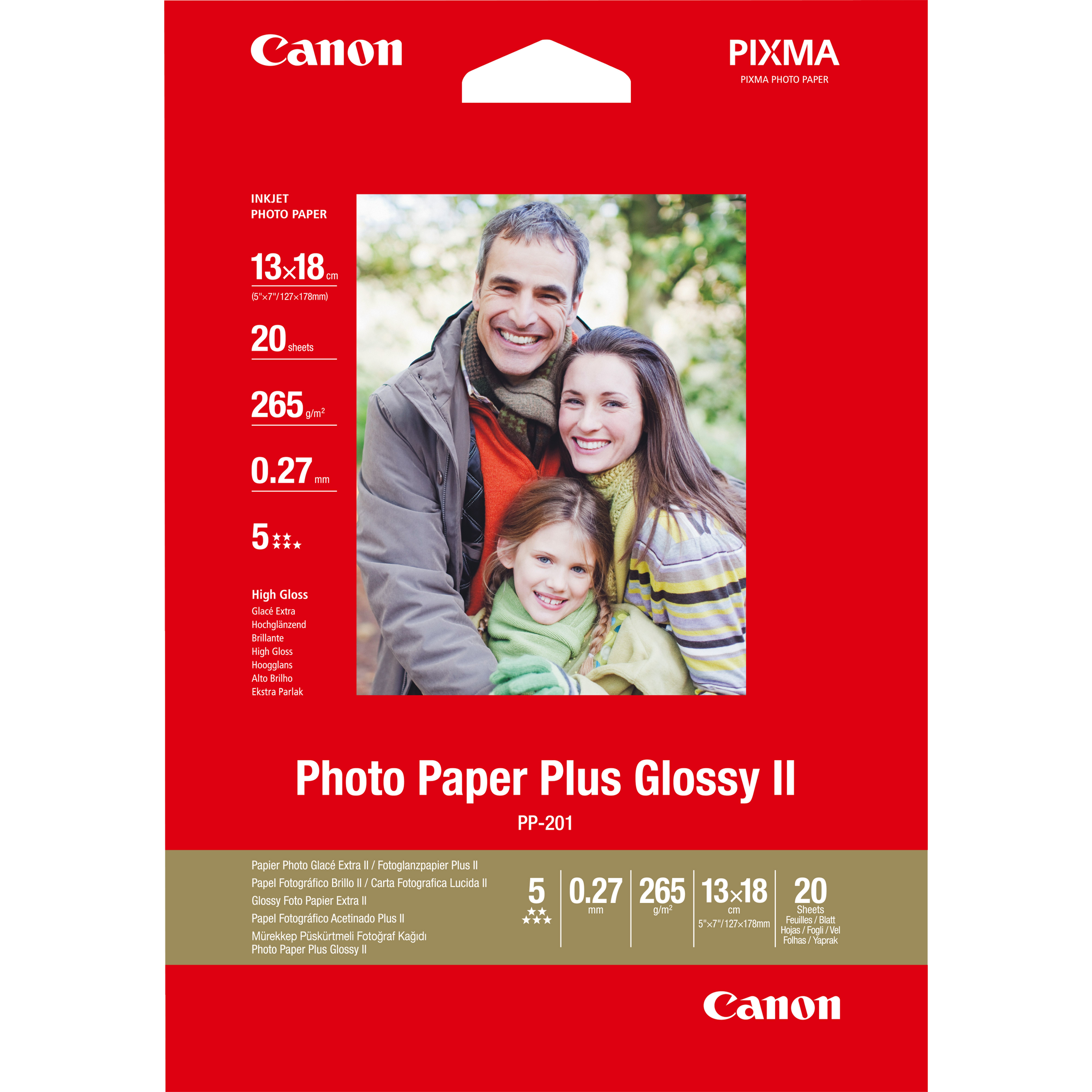 ORIGINALE Canon Carta Bianco 2311B018 PP-201 Carta fotografica 13 x 18 cm 275 g/m? 20 fogli glossy ORIGINALE Canon Carta Bianco 2311B018 PP-201 Carta fotografica 13 x 18 cm 275 g/m? 20 fogli glossy