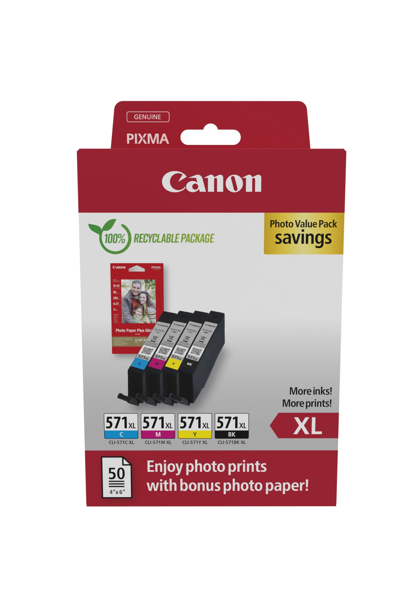 ORIGINALE Canon Value Pack nero / ciano / magenta / giallo CLI-571 XL + 10x15 cm Fotopapier 50 fogli ORIGINALE Canon Value Pack nero / ciano / magenta / giallo CLI-571 XL + 10x15 cm Fotopapier 50 fogli