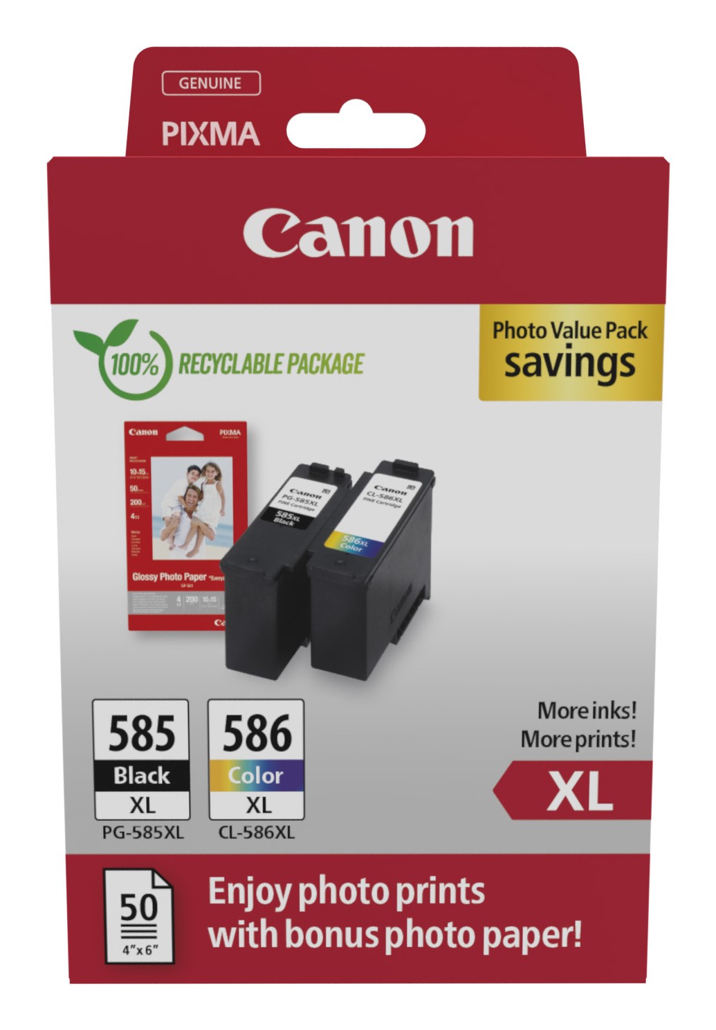 ORIGINALE Canon Value Pack nero / ciano / magenta / giallo PG-585XL+CL-586XL + 10x15 cm Fotopapier 50 Blatt 600 pagine ORIGINALE Canon Value Pack nero / ciano / magenta / giallo PG-585XL+CL-586XL + 10x15 cm Fotopapier 50 Blatt 600 pagine