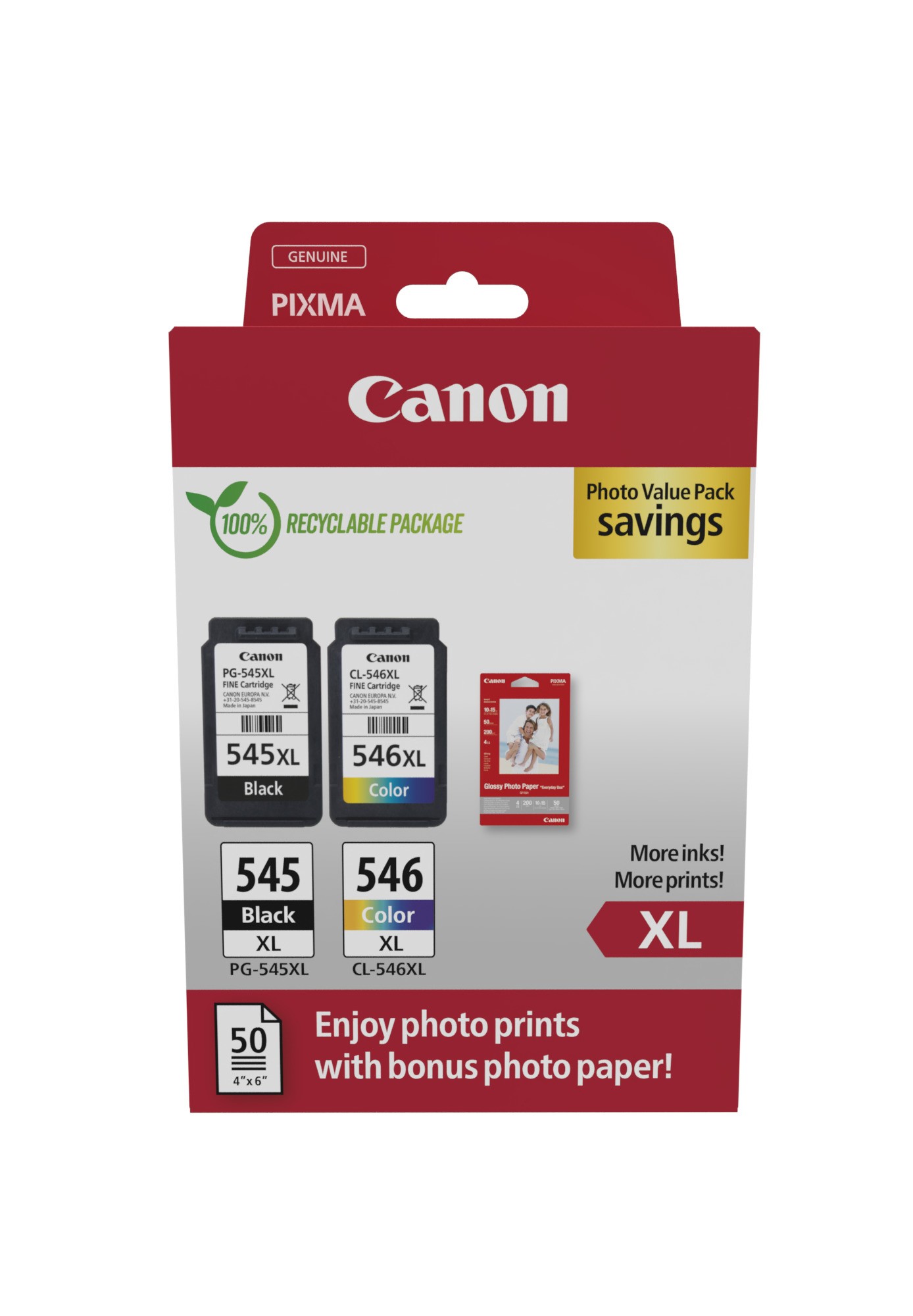 ORIGINALE Canon Value Pack nero / differenti colori PG-545XL + CL-546XL + 10x15 cm Fotopapier 50 fogli 700 pagine ORIGINALE Canon Value Pack nero / differenti colori PG-545XL + CL-546XL + 10x15 cm Fotopapier 50 fogli 700 pagine