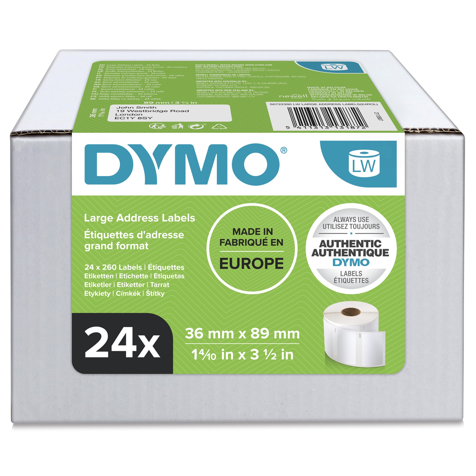 ORIGINALE DYMO Etichette Bianco S0722390 13187 DYMO® LW - Etichette indirizzi grandi - 36 x 89 mm - S0722390 ORIGINALE DYMO Etichette Bianco S0722390 13187 DYMO® LW - Etichette indirizzi grandi - 36 x 89 mm - S0722390