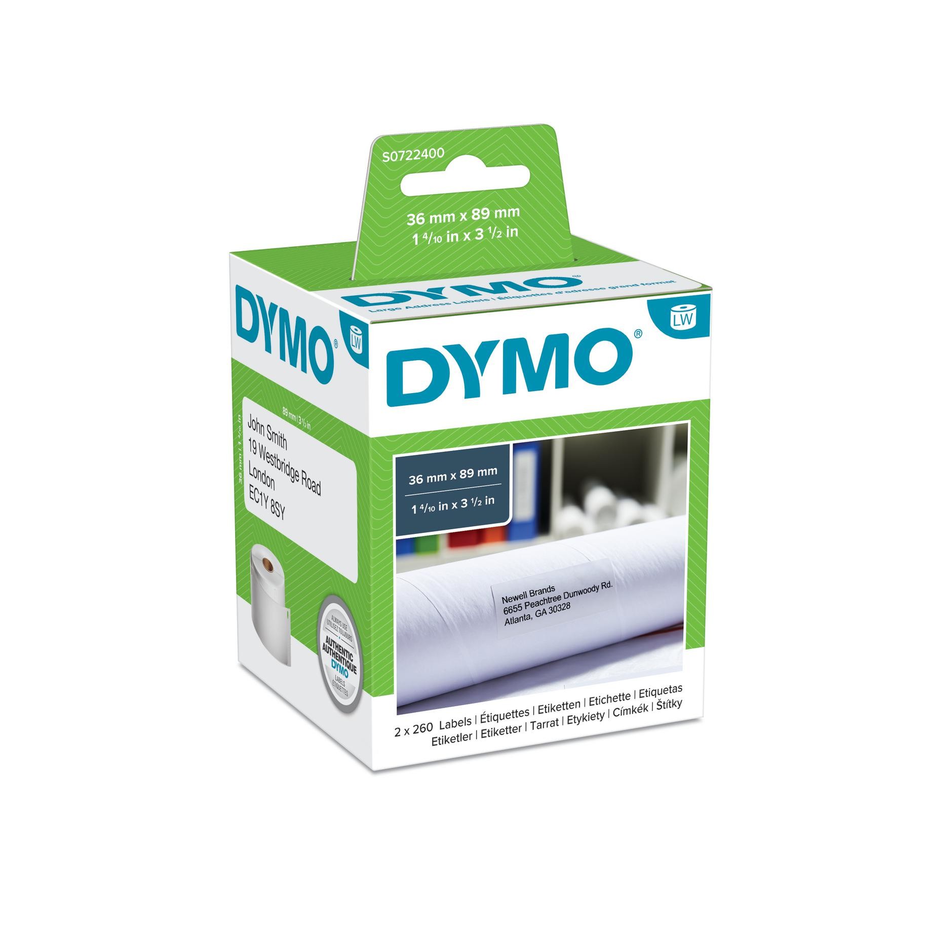 ORIGINALE DYMO Etichette Bianco S0722400 99012 etichette bianche per indirizzo 89x36mm 2x260 pezzi