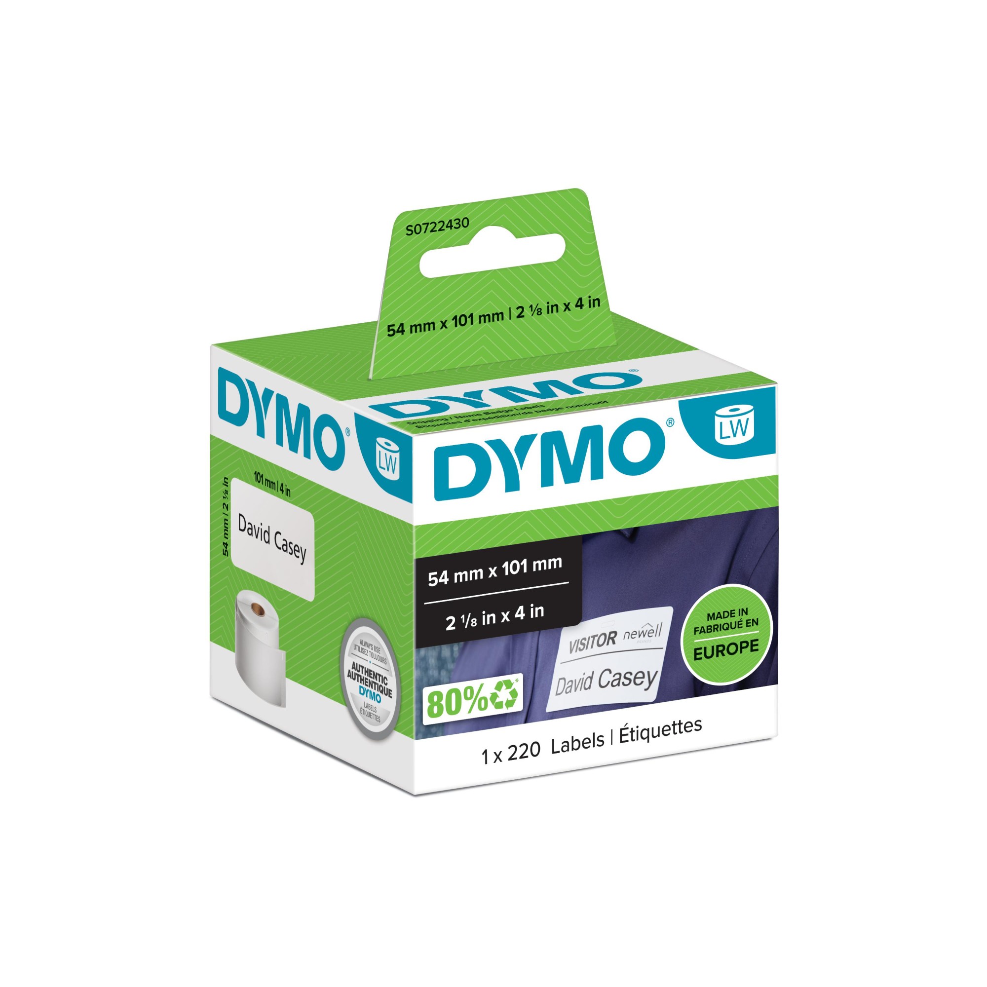 ORIGINALE DYMO Etichette Bianco S0722430 99014 Etichette in carta per spedizioni 101x54mm bianco 1x220 pezzi.