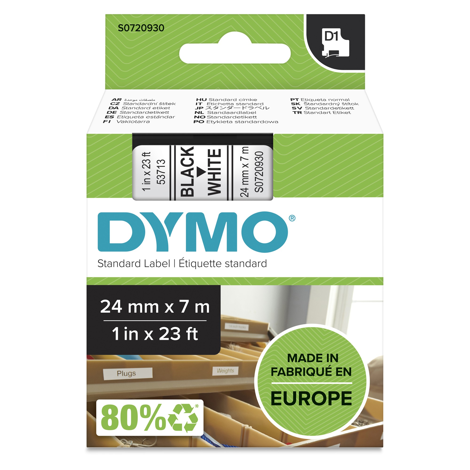 ORIGINALE DYMO Nastro Nero su bianco S0720930 53713 24mm x 7m Nastro-D1-Standard