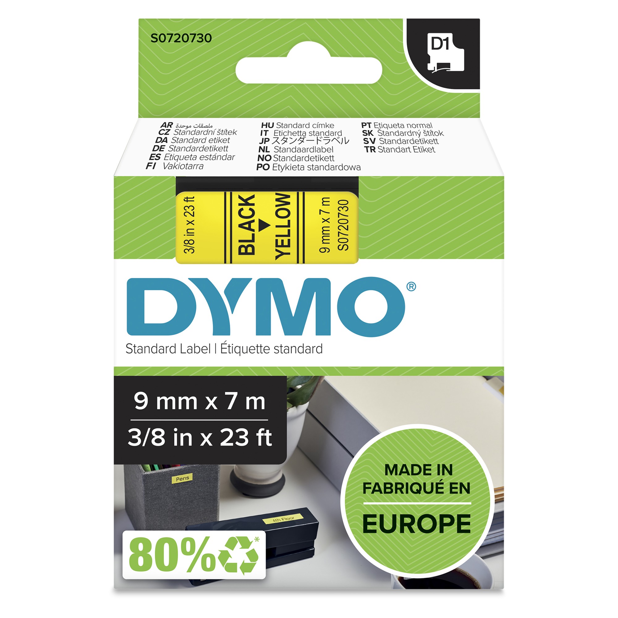 ORIGINALE DYMO Nastro Nero su giallo S0720730 40918 9mm x 7m nastro standard D1