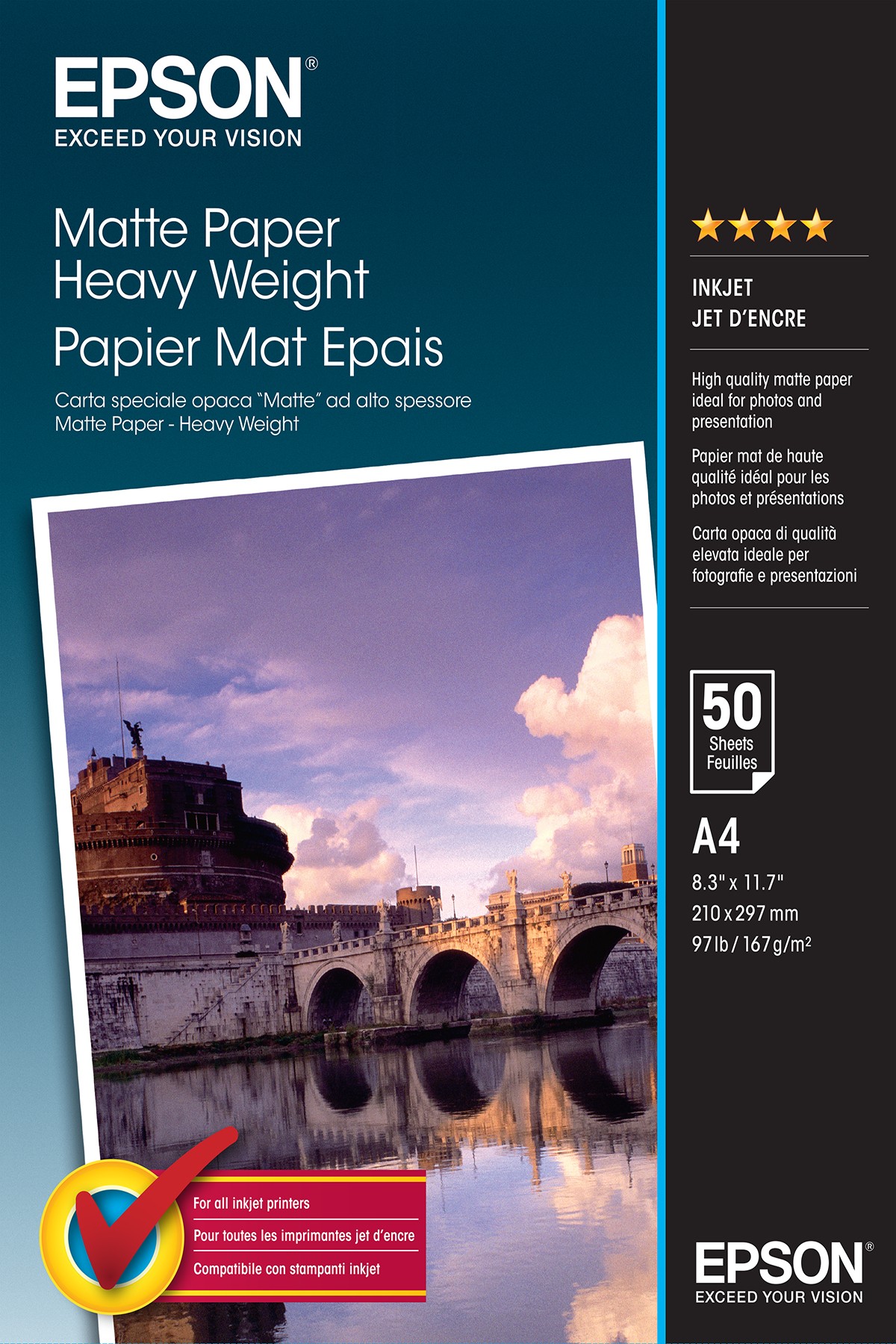 ORIGINALE Epson Carta Bianco C13S041256 Matte Paper 50 Blatt Carta da Foto DIN A4 167 g/m? 50 Fogli opaca ORIGINALE Epson Carta Bianco C13S041256 Matte Paper 50 Blatt Carta da Foto DIN A4 167 g/m? 50 Fogli opaca