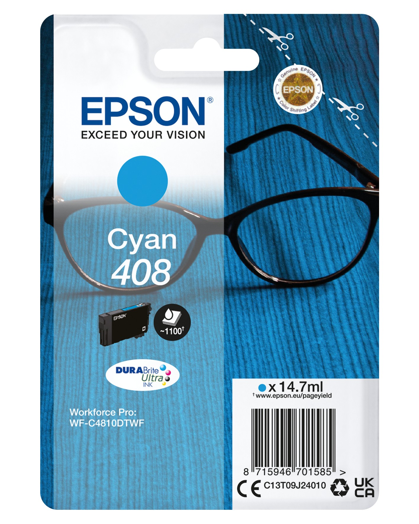 ORIGINALE Epson Cartuccia d'inchiostro ciano C13T09J24010 408 1100 pagine 147ml ORIGINALE Epson Cartuccia d'inchiostro ciano C13T09J24010 408 1100 pagine 147ml