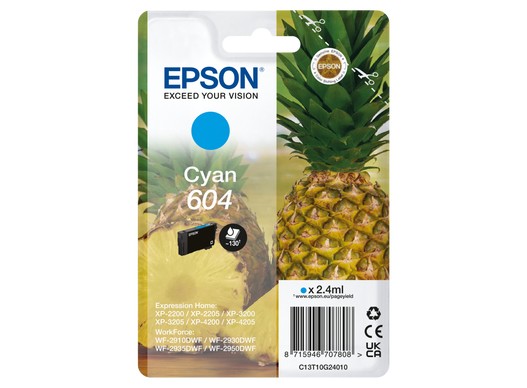 ORIGINALE Epson Cartuccia d'inchiostro ciano C13T10G24010 604 130 pagine 24ml