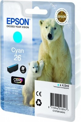 ORIGINALE Epson Cartuccia d'inchiostro ciano C13T26124012 26 300 pagine 45ml standard ORIGINALE Epson Cartuccia d'inchiostro ciano C13T26124012 26 300 pagine 45ml standard