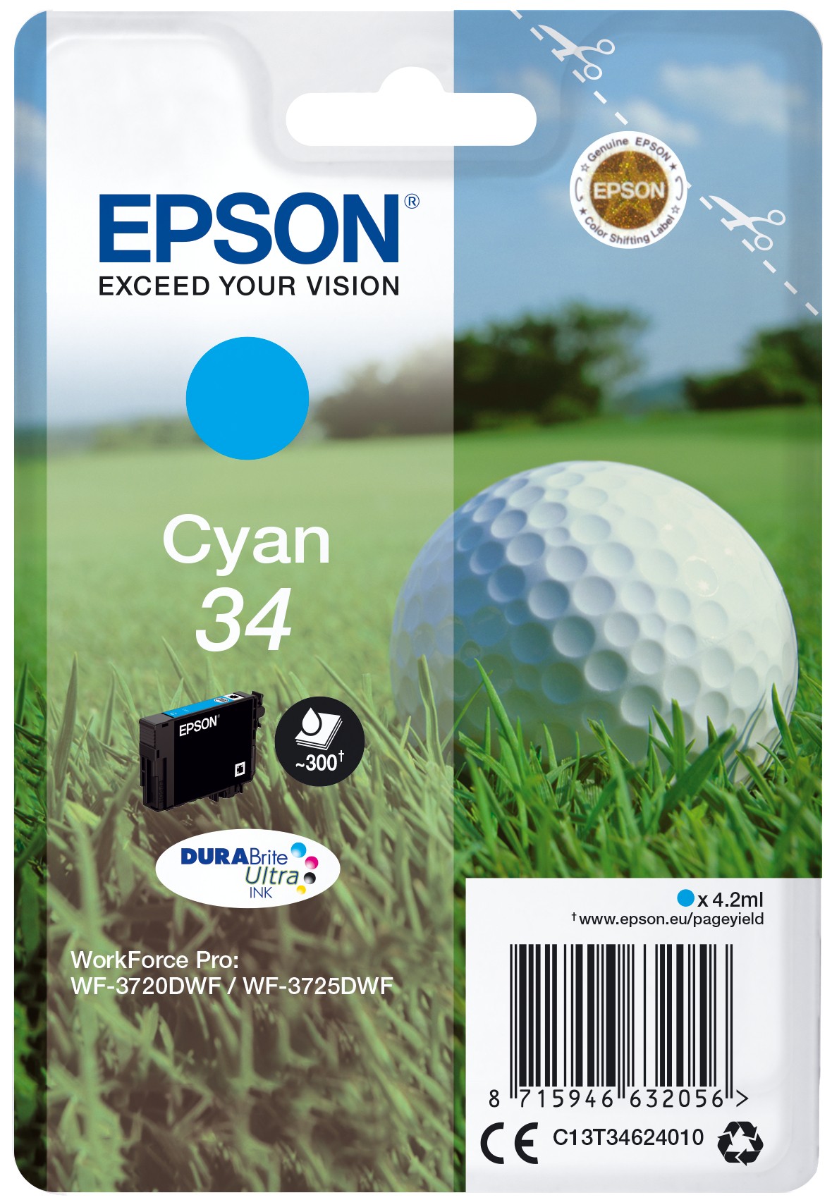 ORIGINALE Epson Cartuccia d'inchiostro ciano C13T34624010 34 300 pagine 42ml