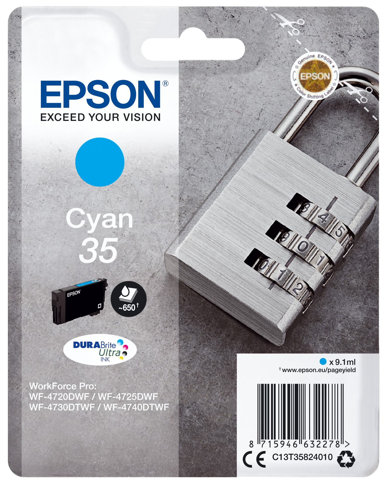 ORIGINALE Epson Cartuccia d'inchiostro ciano C13T35824010 35 650 pagine 91ml