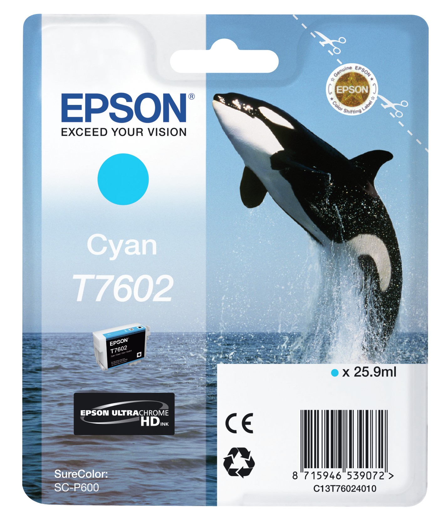 ORIGINALE Epson Cartuccia d'inchiostro ciano C13T76024010 T7602 259ml UltraChrome HD ORIGINALE Epson Cartuccia d'inchiostro ciano C13T76024010 T7602 259ml UltraChrome HD