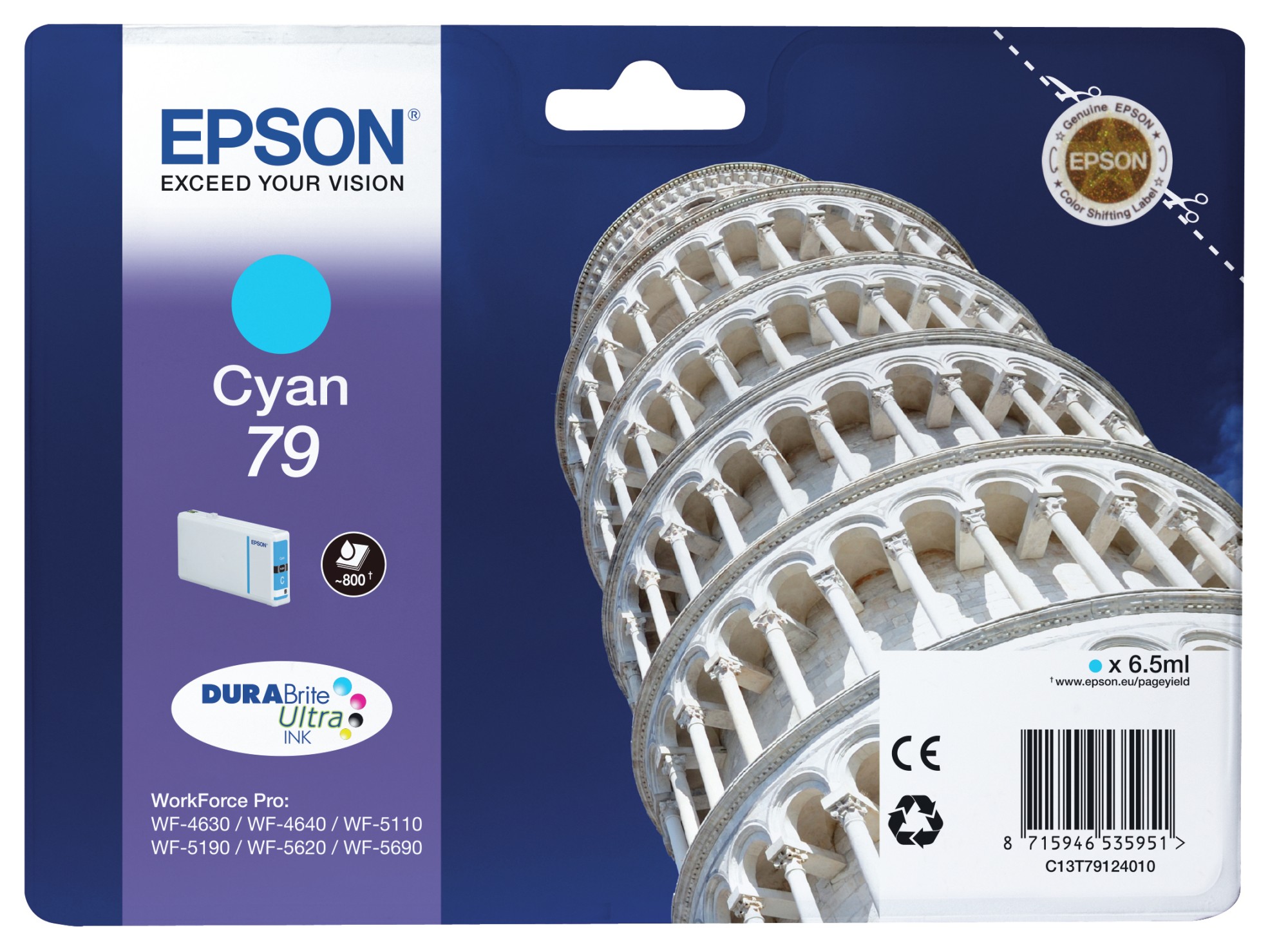ORIGINALE Epson Cartuccia d'inchiostro ciano C13T79124010 79 800 pagine 65ml 79